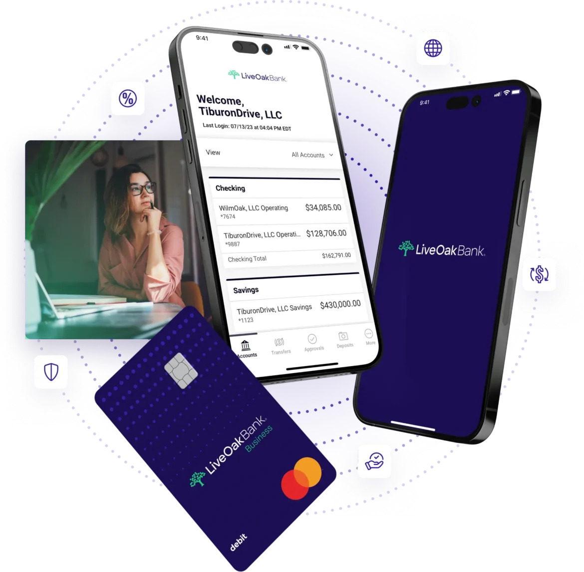 Mobile banking app and debit card for small business banking customers