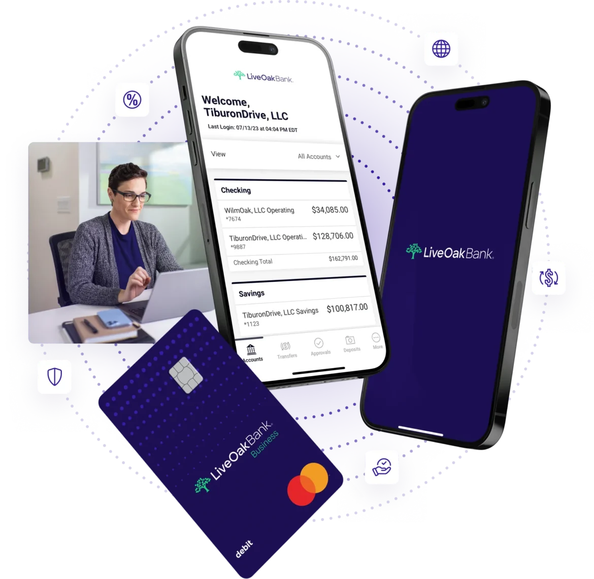 Live Oak Bank mobile banking app and debit card products for small business banking customers